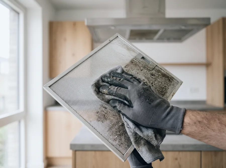 Filtre de hotte de cuisine à moitié nettoyé