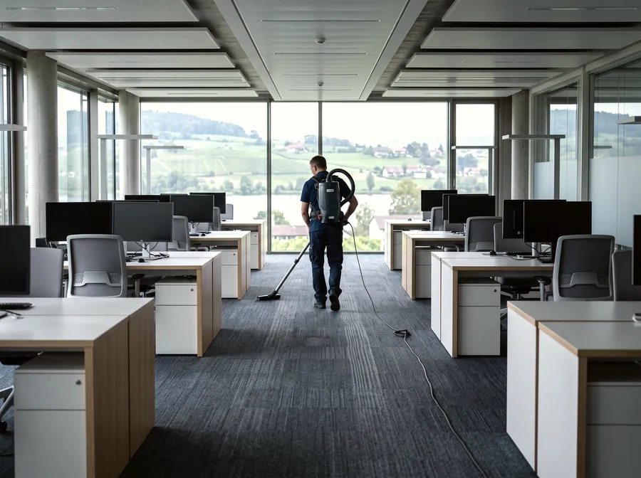 Entretien d'un plateau de bureaux avant l'arrivée des équipes