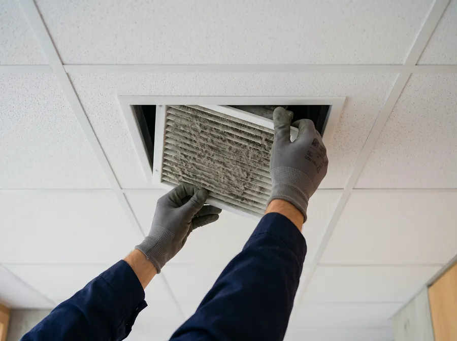 Dépose d'une bouche de ventilation encrassée au plafond
